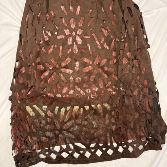 Legatte Jeans Save the Queen Italian Abstract Brown Suede Dress US Sz 6 - Picture 6 of 16